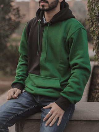 Green and Black Hoodie Cotton Fleece